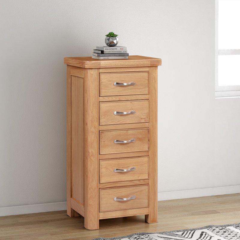 Gloucester Oak Tall 5 Drawer Chest lifestyle image of the chest