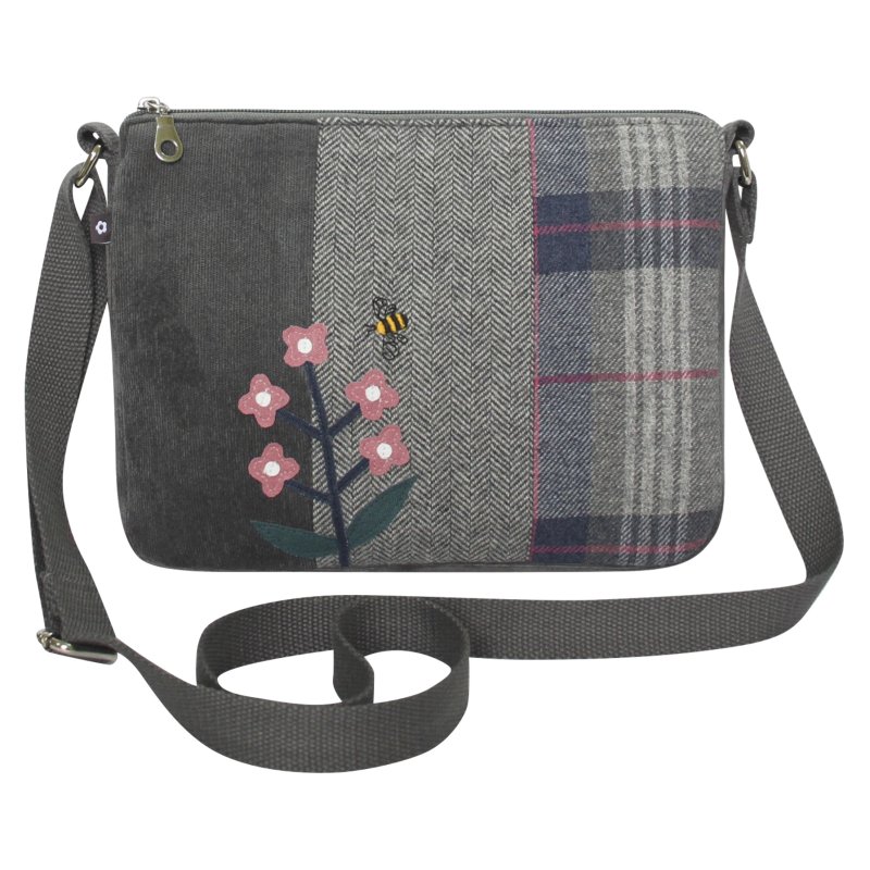 Earth Squared Tweed Applique Messenger Bag Flower