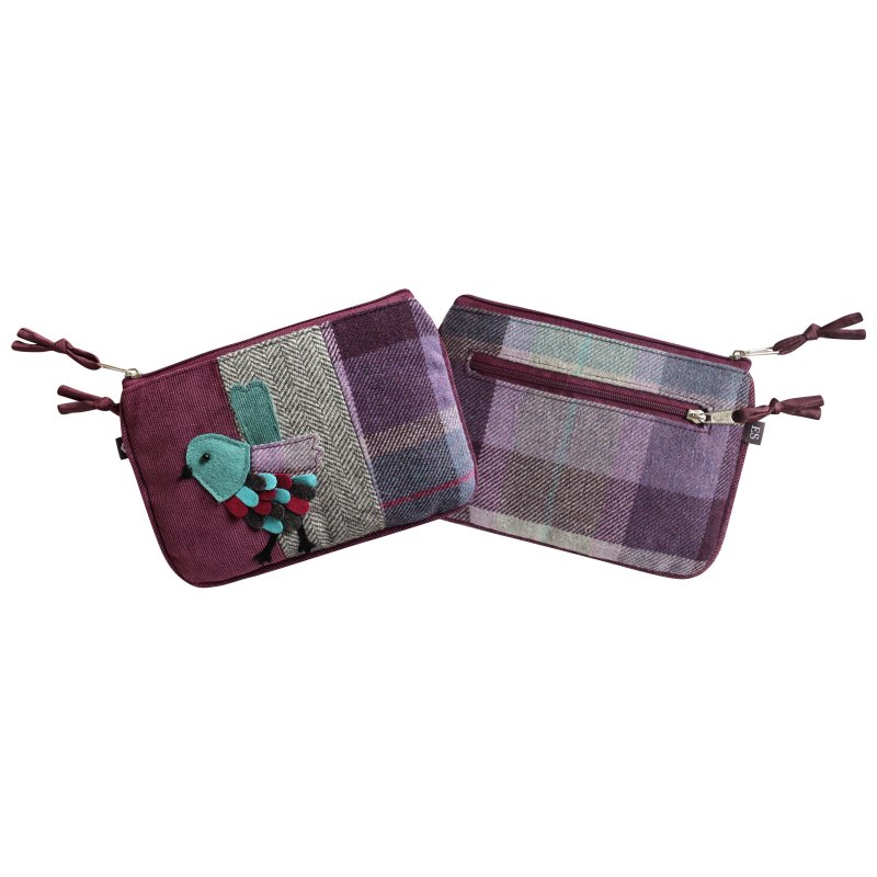 Earth Squared Tweed Applique Juliet Purse Bird Carberry Purple