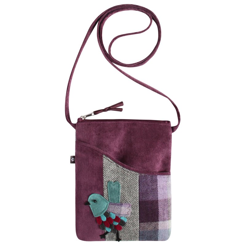 Earth Squared Tweed Applique Sling Bag Bird Carberry Purple