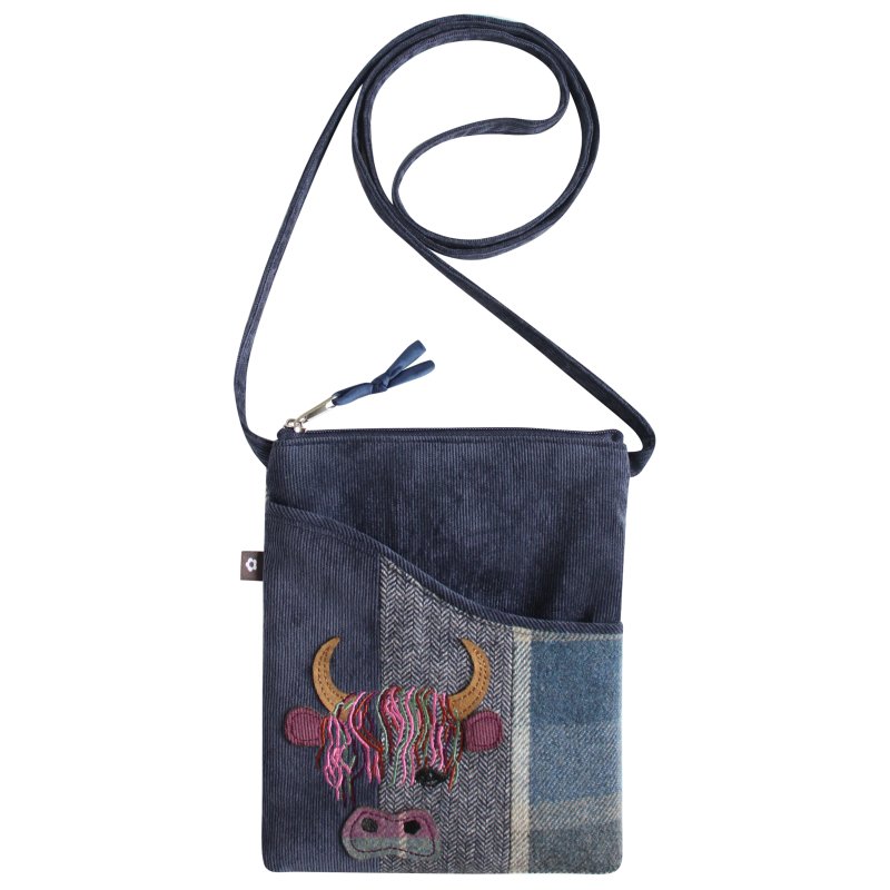 Earth Squared Tweed Applique Sling Bag Highland Cow Humbie Navy