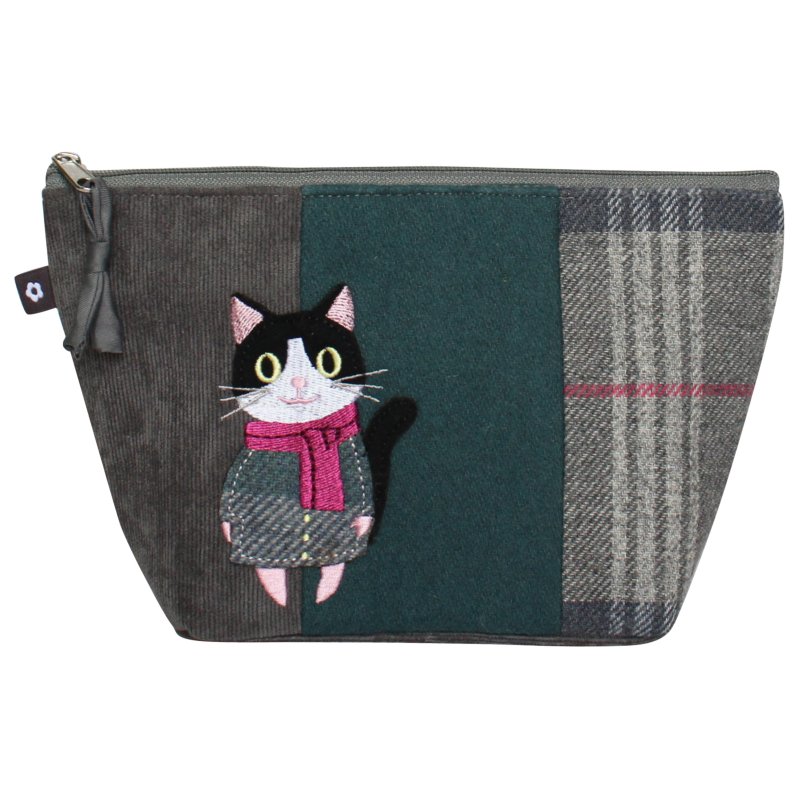 Earth Squared Tweed Applique Makeup Bag Cat Drem Grey Tweed