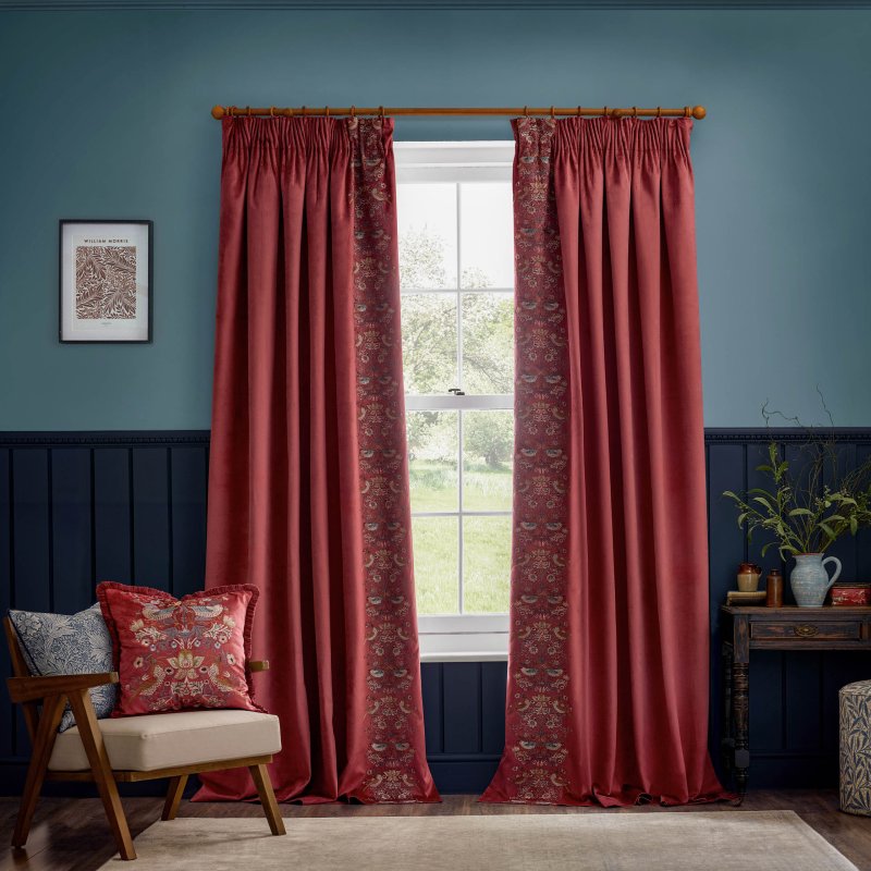 Morris & Co Strawberry Thief Berry Embroidered Pencil Pleat Curtains