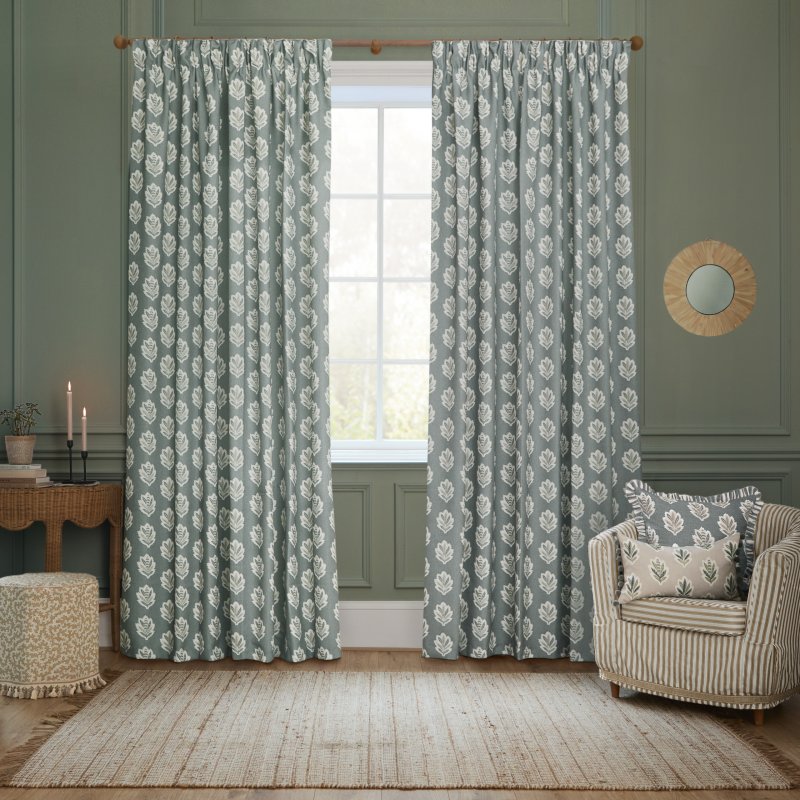 Sanderson Sessile Leaf Delph Blue Pencil Pleat Curtains