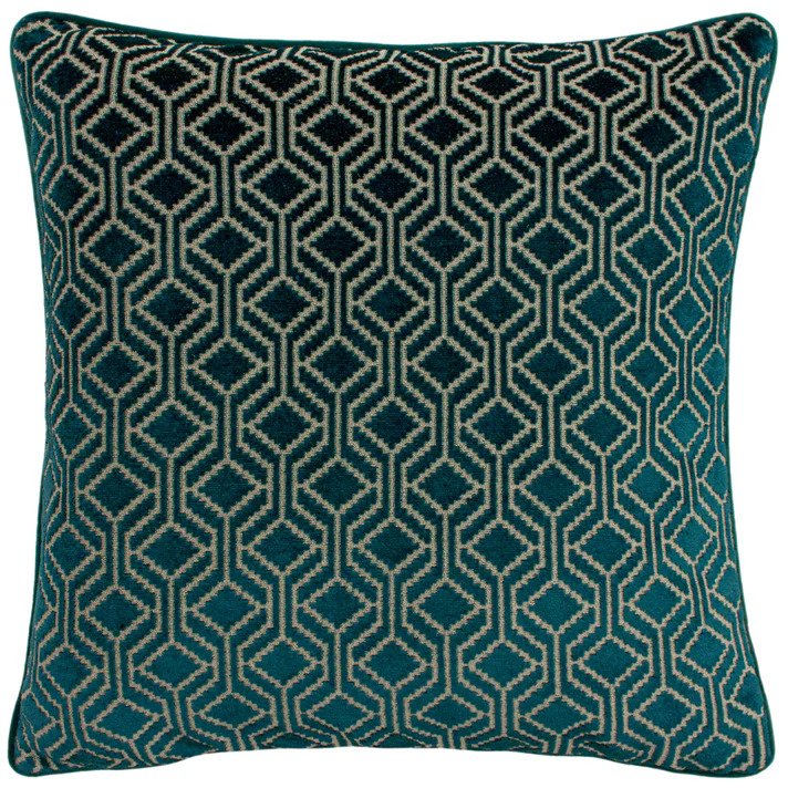 Paoletti Avenue Teal Velvet Jacquard Cushion