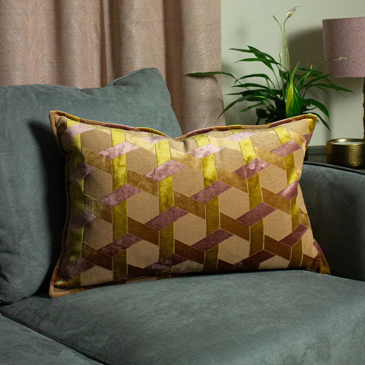 Paoletti Ochre and Blush Velvet Cushion | Aldiss of Norfolk
