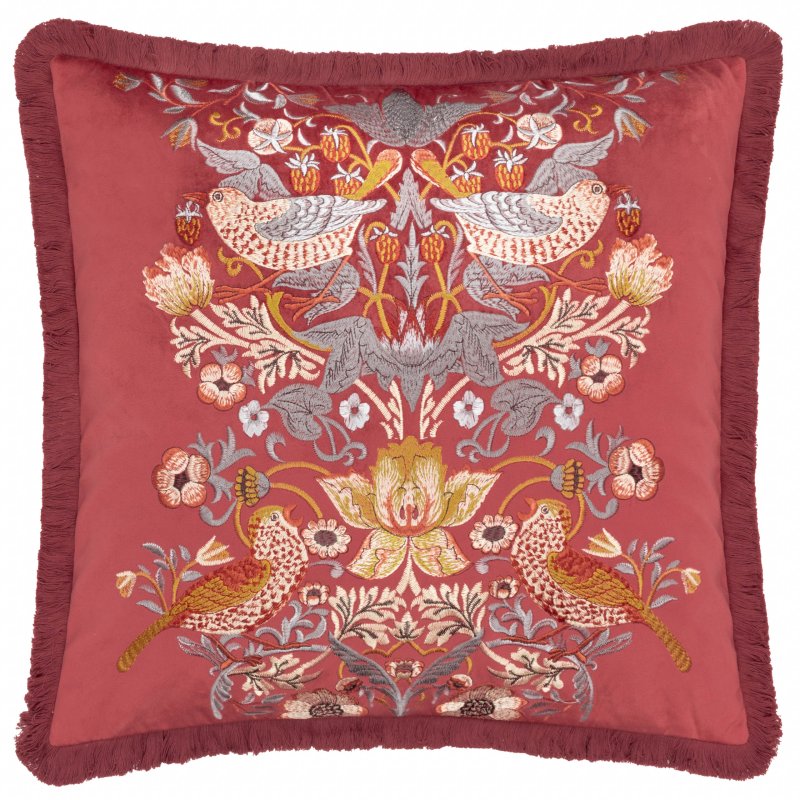Morris & Co Strawberry Thief Berry Embroidered Cushion