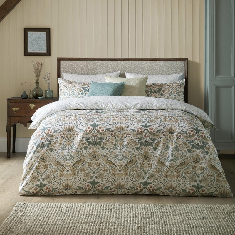 William Morris At Home Strawberry Thief Hessian Embossed Duvet Cover Set lifestyle