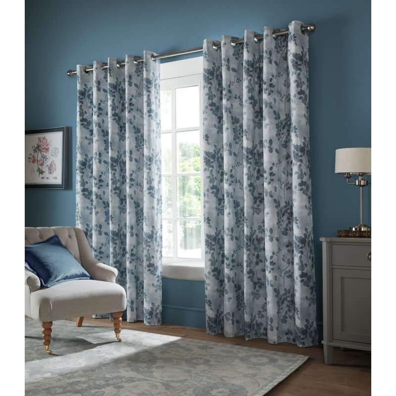 Laura Ashley Millhayes Smoke Blue Curtains open