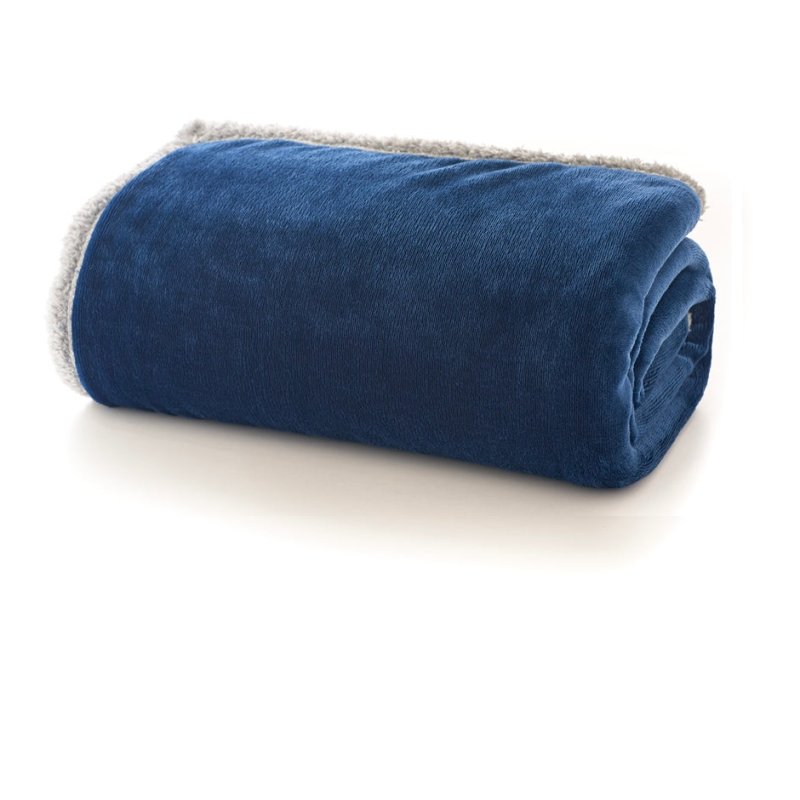 Deyongs Blackbrook Navy And Platinum Sherpa Reverse Throw on white