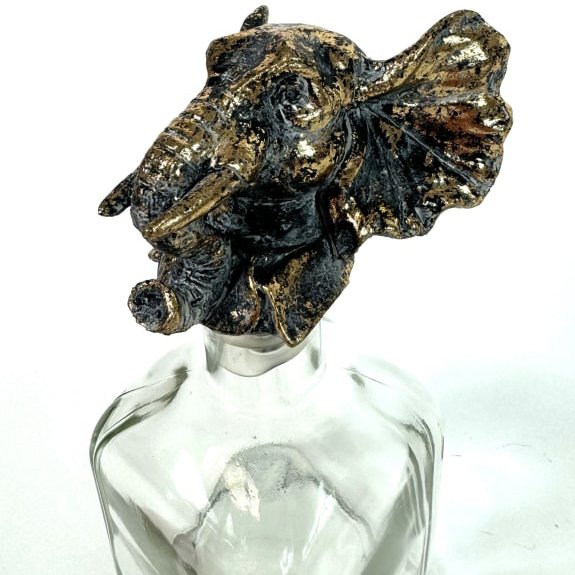 Glass Bottle with Elephant Head Stopper Aldiss of Norfolk