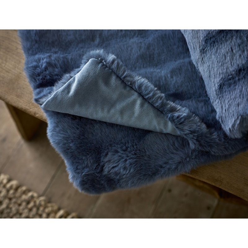 Deyongs Fernley Faux Fur Throw Dark Blue Aldiss of Norfolk