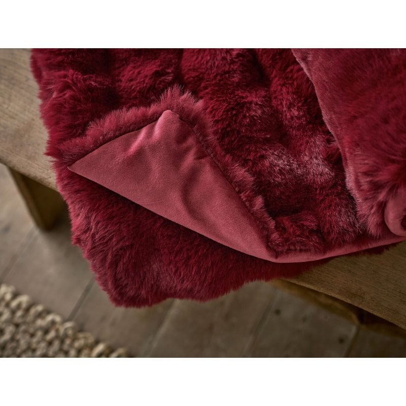 Deyongs Fernley Faux Fur Throw Dark Red Aldiss of Norfolk