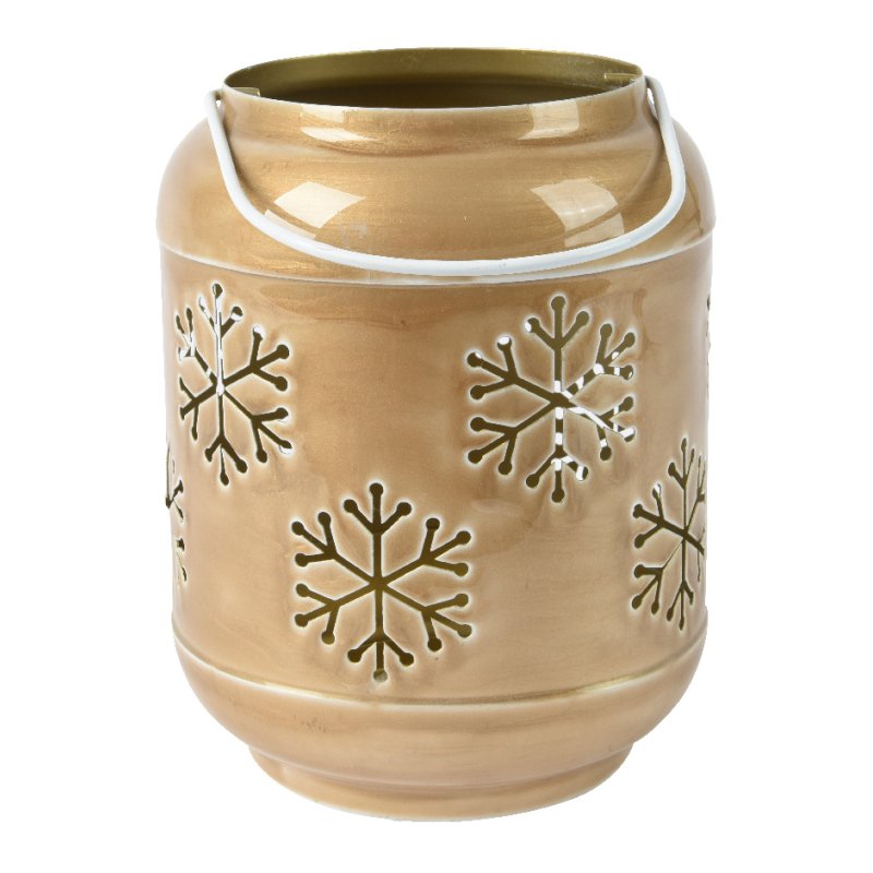 Kaemingk Beige Lantern iron enamel snow cut-out