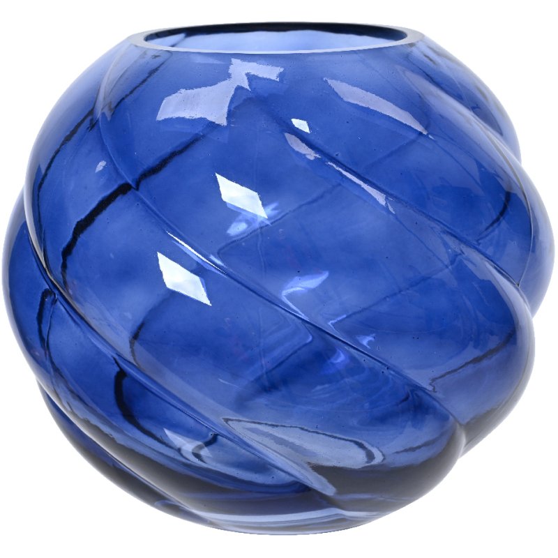 Kaemingk Blue Round Vase glass swirl