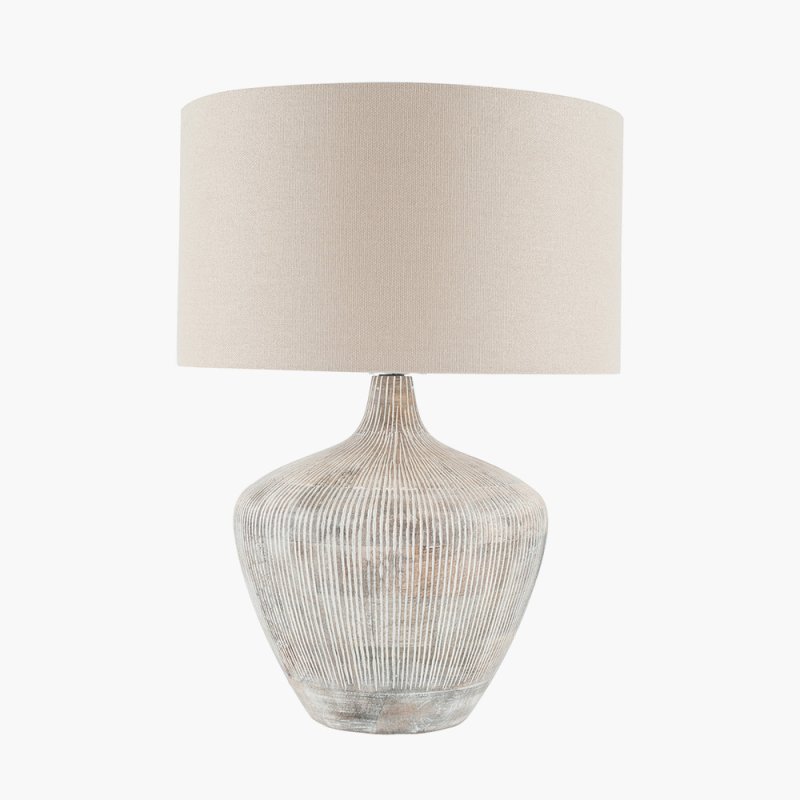 Pacific Manaia White Wash Texture Wood Lamp & Henry Shade