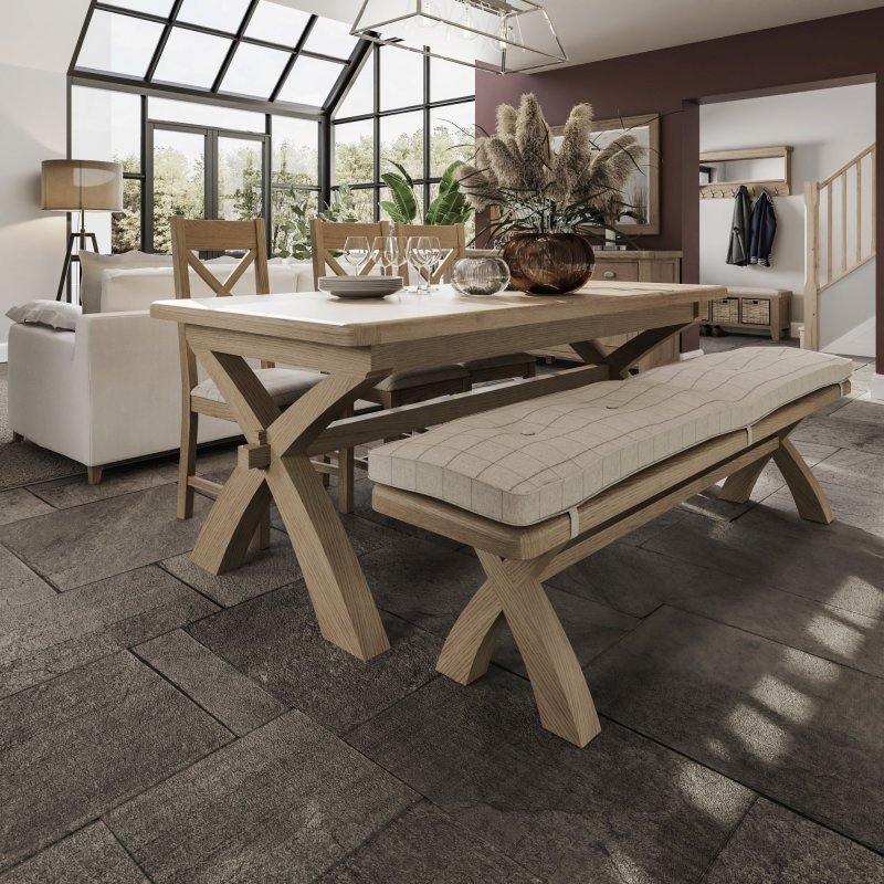 Heritage Editions Oak 2m Cross Leg Fixed Table on a white background