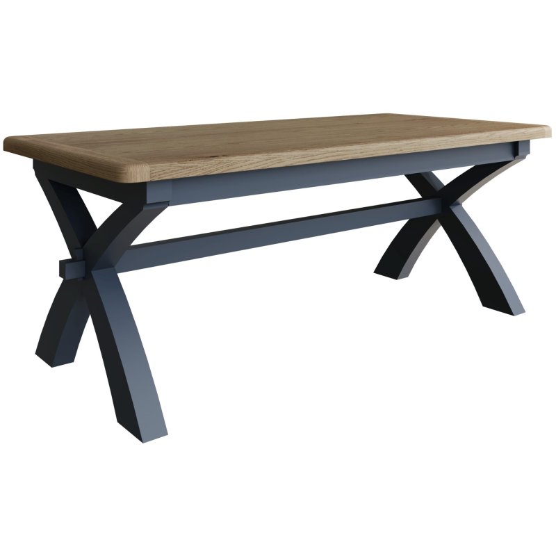 Heritage Editions Blue 2m Cross Leg Fixed Table on a white background