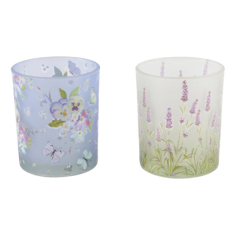 Kaemingk Kaemingk Floral Print Frosted Glass Tealight Holder