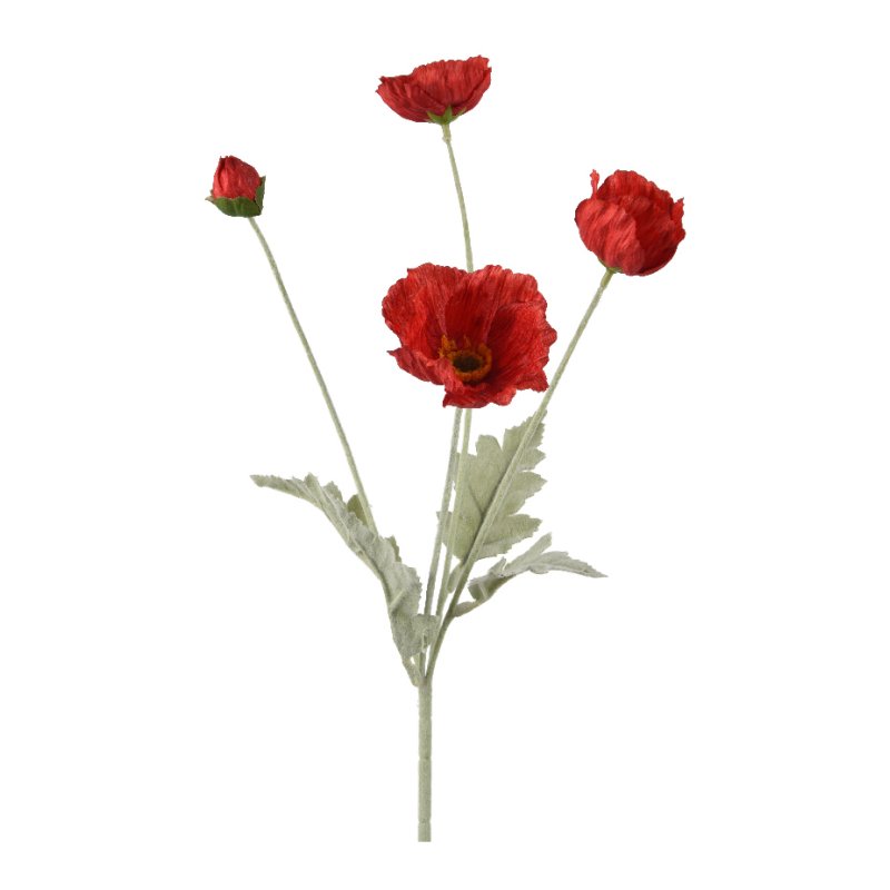 Kaemingk Four Poppies On Stem Spray