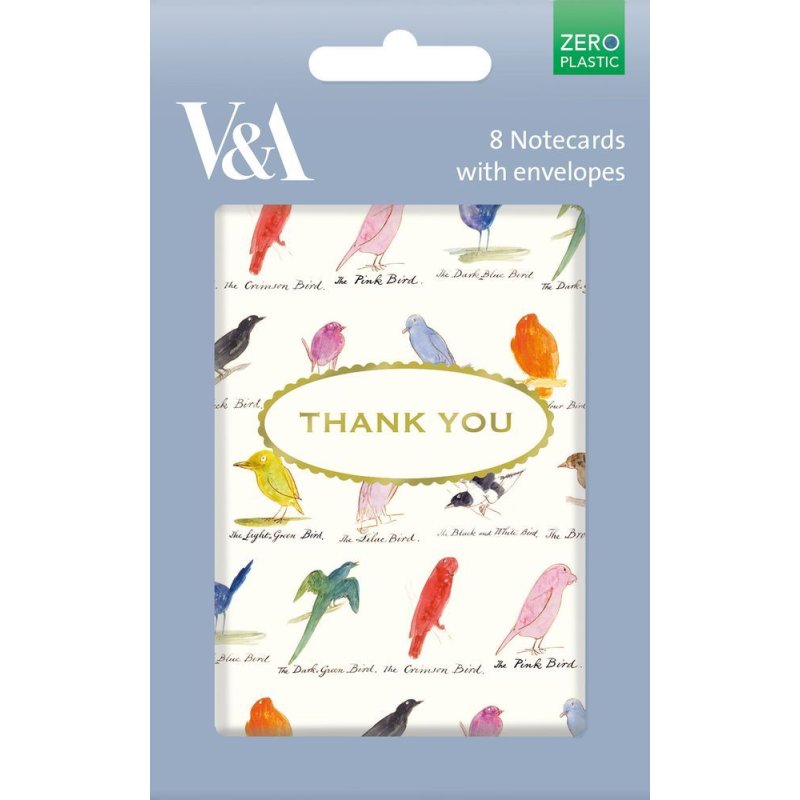V&A Thank You Edward Lear Birds Notecards Pack Of 8
