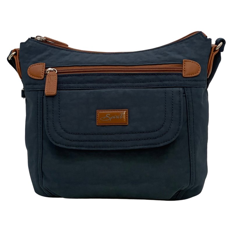 Spirit Spirit Navy and Tan Flap Pocket Crossbody Bag