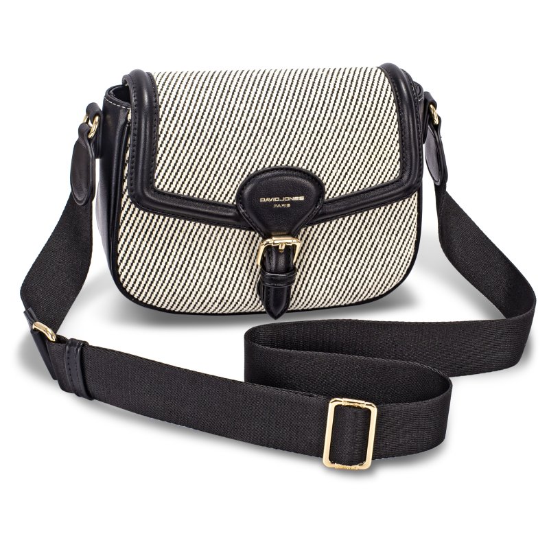 David Jones David Jones Black Textile Half Flap Crossbody Bag