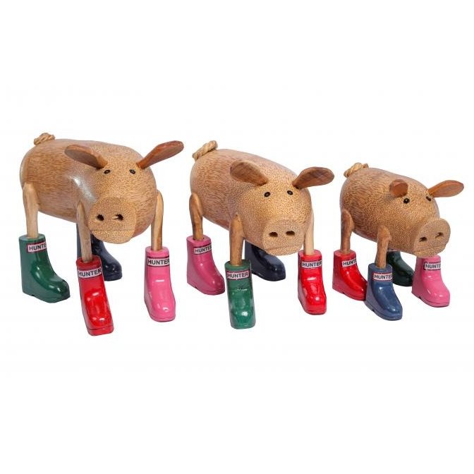 Quirky Barn Quirky Barn Wooden Pig in Hunter Wellies