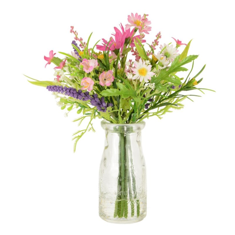 Floralsilk Daisy & Blossom In Milk Bottle