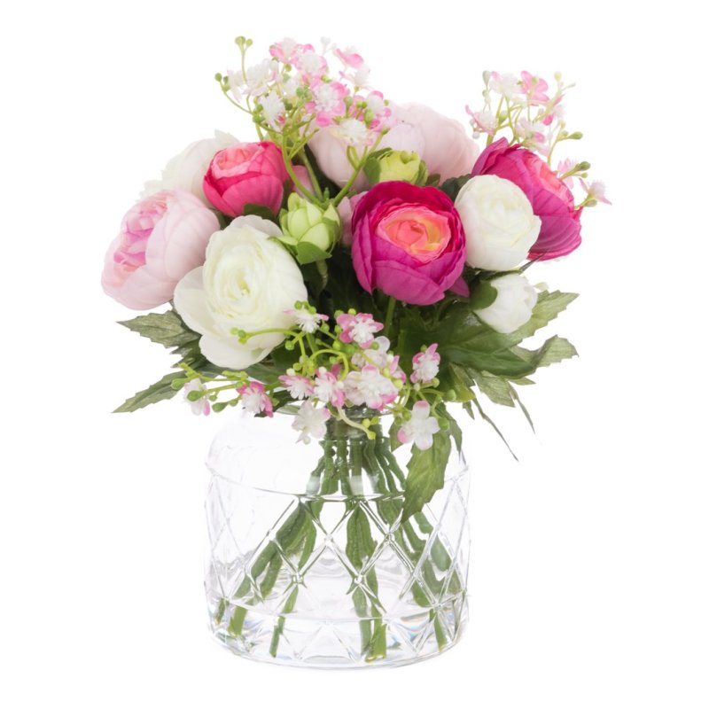 Floralsilk Pink Ranunculus & Gypsophila In Vase