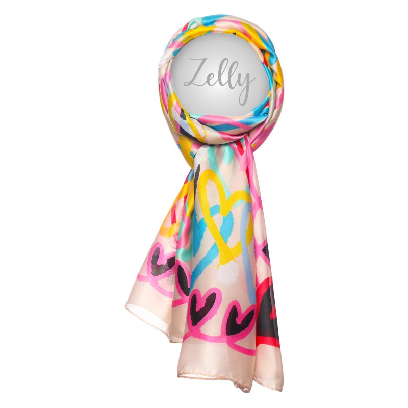 Zelly Graffiti Hearts Taupe Scarf