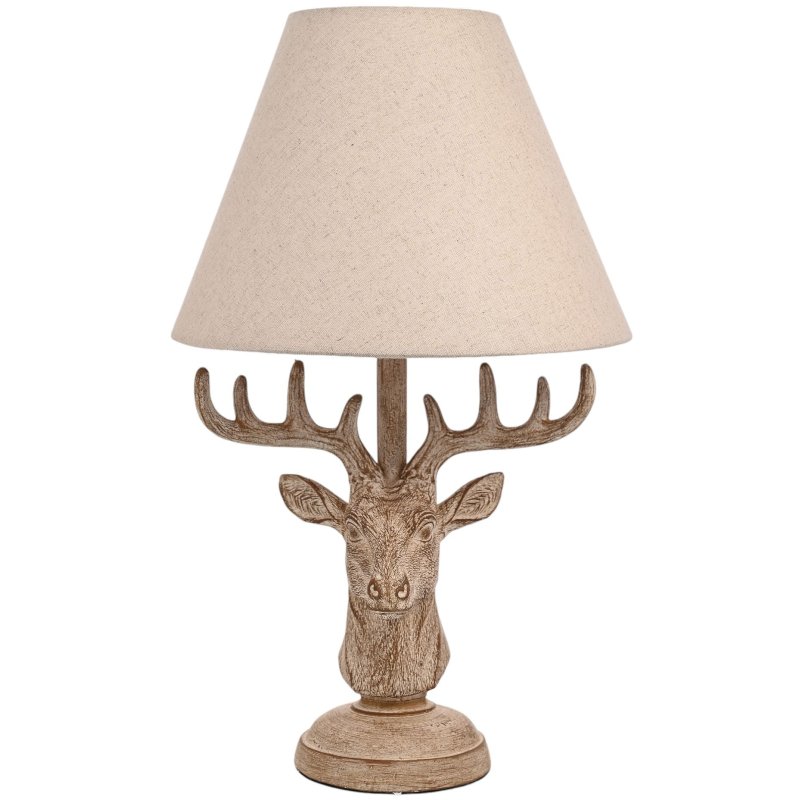 Widdop Hestia Wood Effect Stags Head Table Lamp