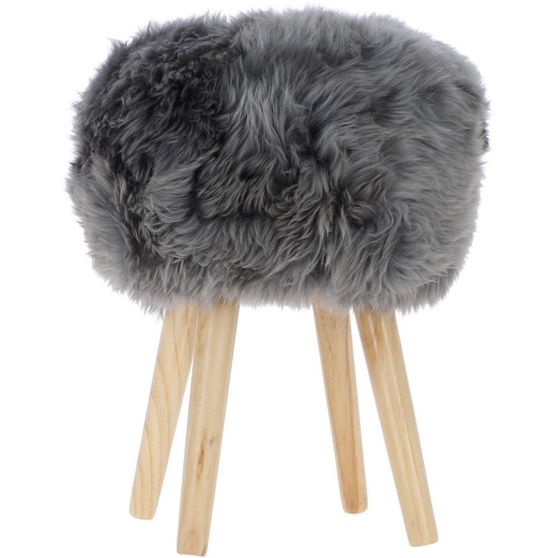 Ashwood Leather Wool Stool Grey