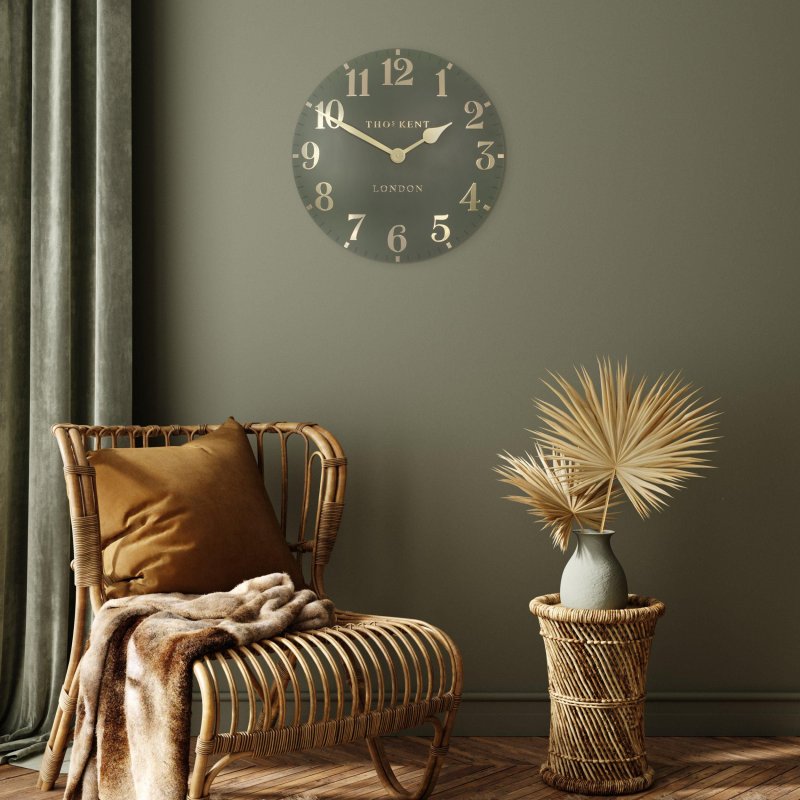 Thomas Kent 20" Arabic Lichen Green Wall Clock | Aldiss