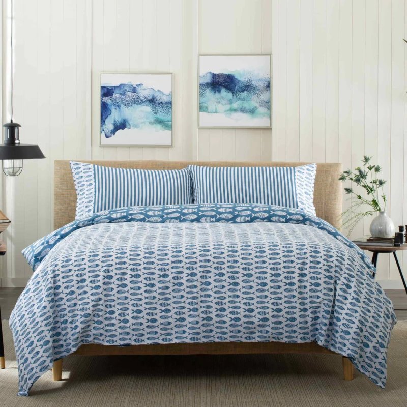 Lobster Creek Lobster Creek Blue Big Fish Little Fish Duvet Cover Set