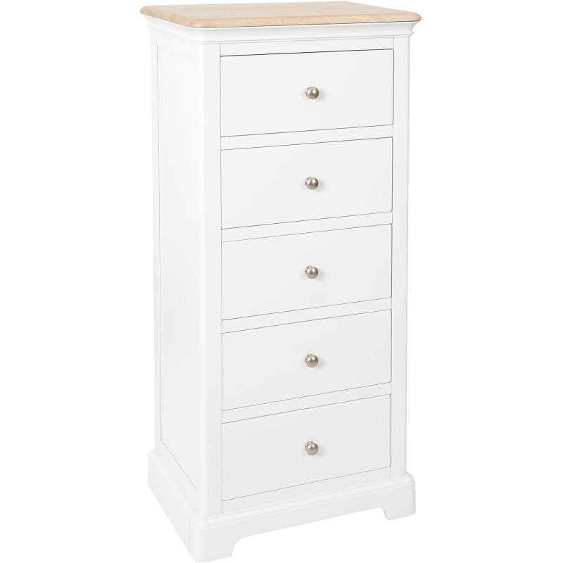 Broadway 5 Drawer Tallboy In White on a white background