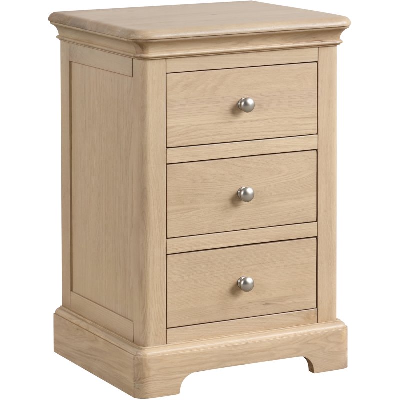 Broadway 3 Drawer Bedside Table In Oak on a white background