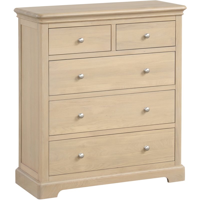 Broadway 2 Over 3 Drawer Chest In Oak on a white background