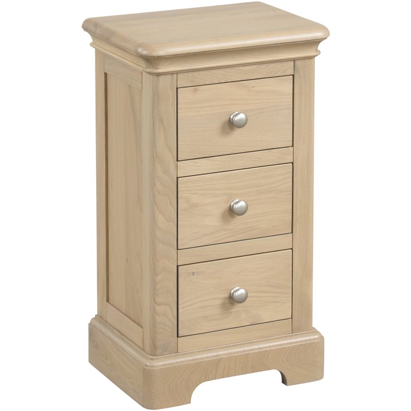 Broadway 3 Drawer Compact Bedside Table In Oak on a white background