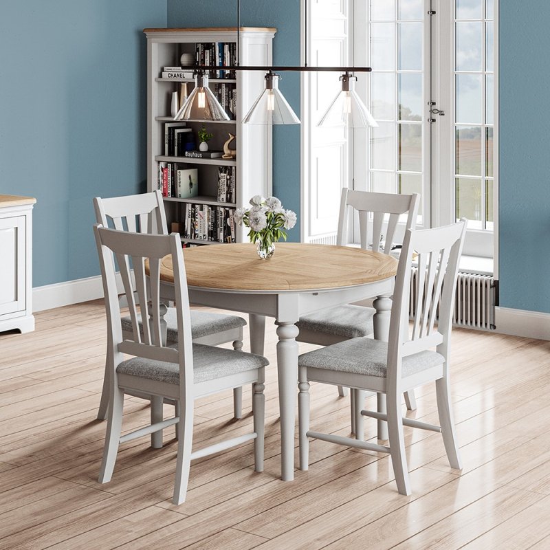 Broadway Round Extending Dining Table & 4 Chairs In Grey Mist lifestyle