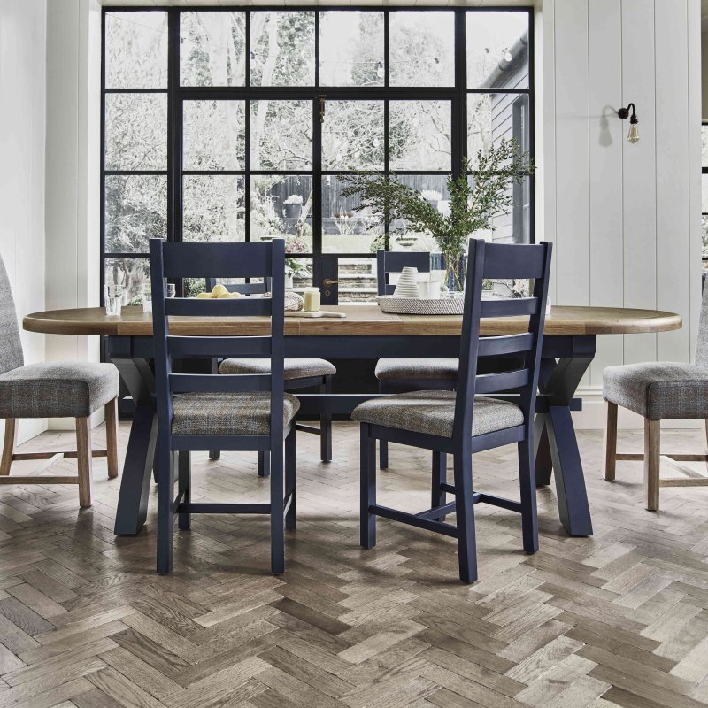 Heritage Editions Blue Oval Dining Table And 6 Wooden Chairs lifestyle image