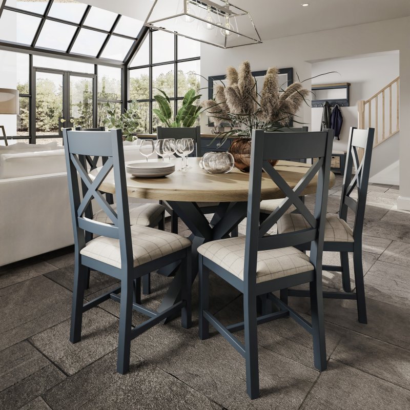 Heritage Editions Blue Large Round Dining Table And 6 Wooden Chairs lifestyle
