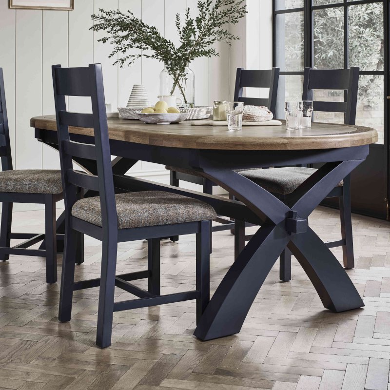 Heritage Editions Blue Oval Dining Table And 6 Upholstered Chairs lifestyle image
