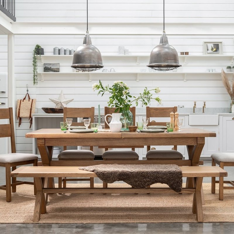 Manor Oak 2m Extending Crossed Leg Dining Table With 5 Ladder Back Chairs & Bench lifestyle image