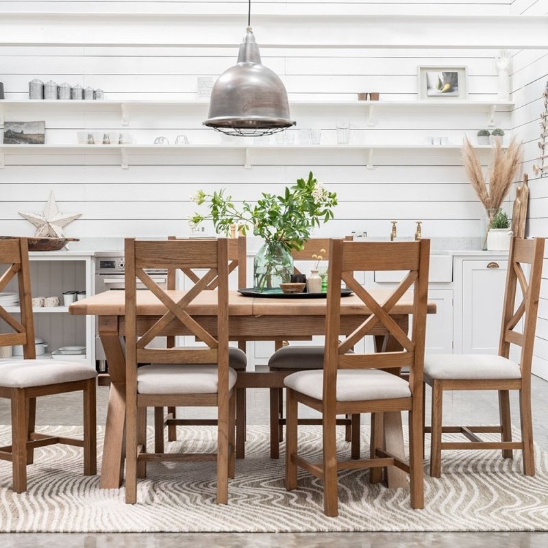 Manor Oak 2m Extending Crossed Leg Dining Table With 6 Cross Back Chairs lifestyle image
