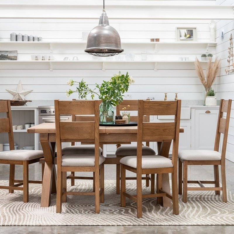 Manor Oak 2m Extending Crossed Leg Dining Table With 6 Ladder Back Chairs lifestyle image