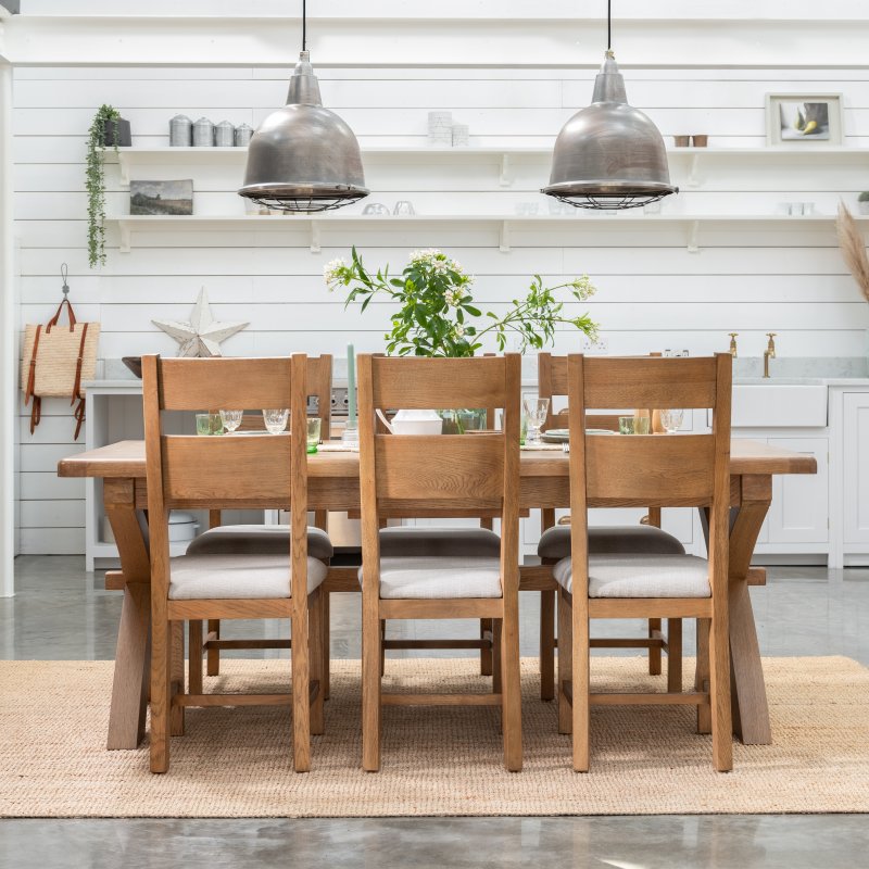 Manor Oak 2m Extending Crossed Leg Dining Table with 6 Ladder Back Chairs