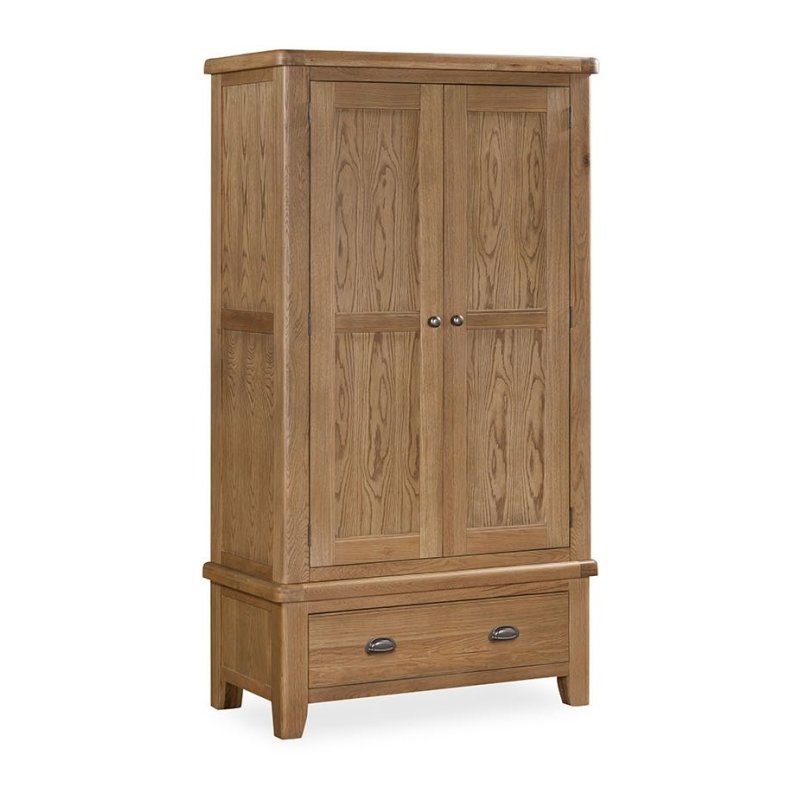 Manor Oak 2 Door 1 Drawer Wardrobe on a white background