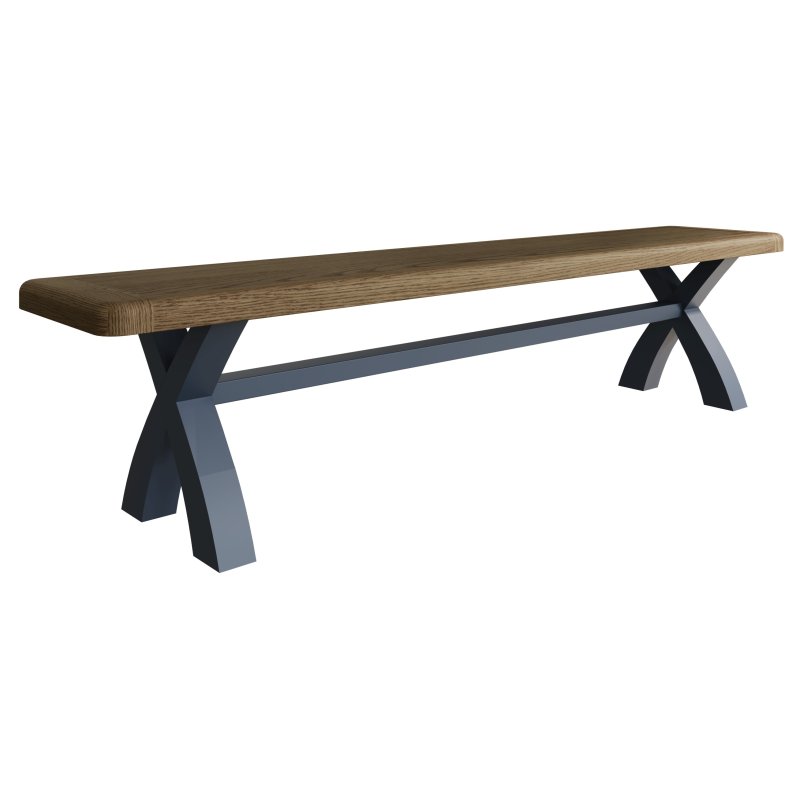 Heritage Editions Blue 2.5m Cross Legged Dining Bench on a white background