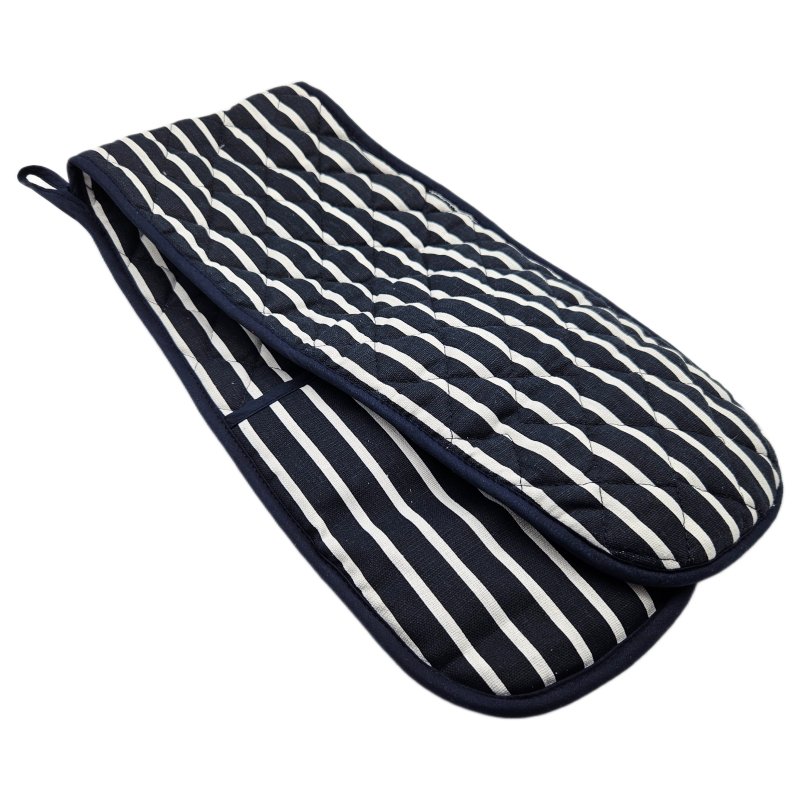 Butchers Stripe Navy Double Oven Glove